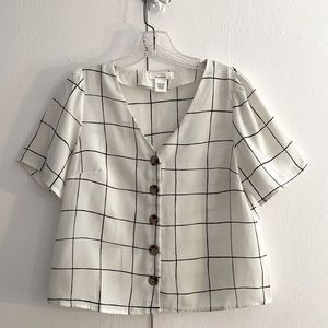 Checked button-up crop top tee